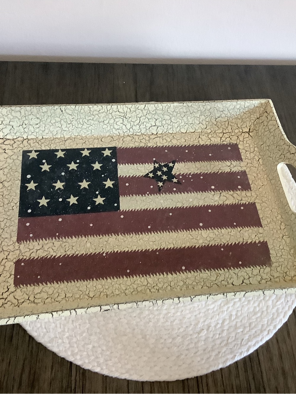 Rustic American Flag Decorative Tray in Cream, Navy & Burgundy
